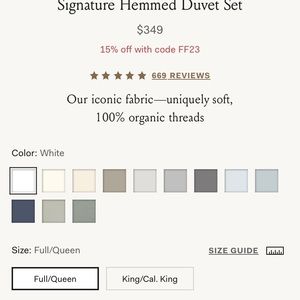 Boll and Branch full/queen white duvet set with 2 standard shams